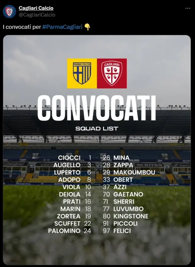  Gianluca Lapadula no fue convocado para el duelo contra Parma.   