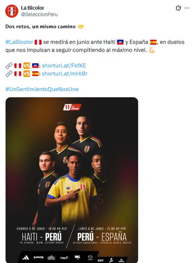 Los partidos de la selección peruana