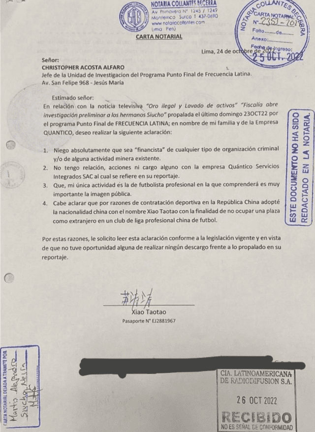 carta notarial roberto siucho