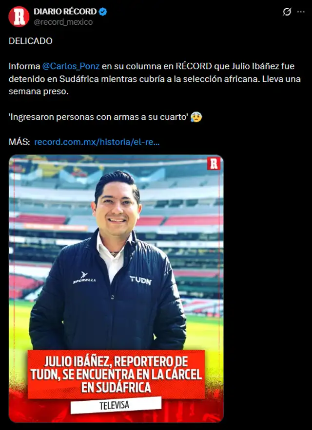 Periodista fue detenido en Sudáfrica. Foto: X