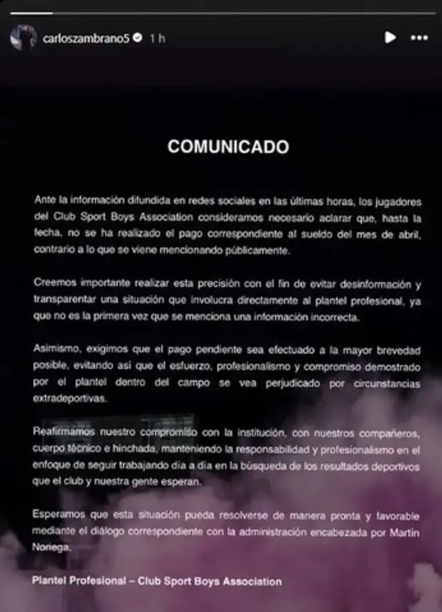 Carlos Zambrano fue uno de los que denunció a Sport Boys por falta de pagos
