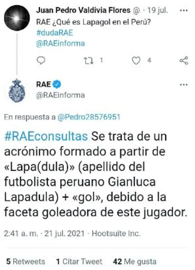 El 'tuit' de la RAE explicando el significado de la palabra 'Lapagol'. El 'tuit' de la RAE explicando el significado de la palabra 'Lapagol'.
