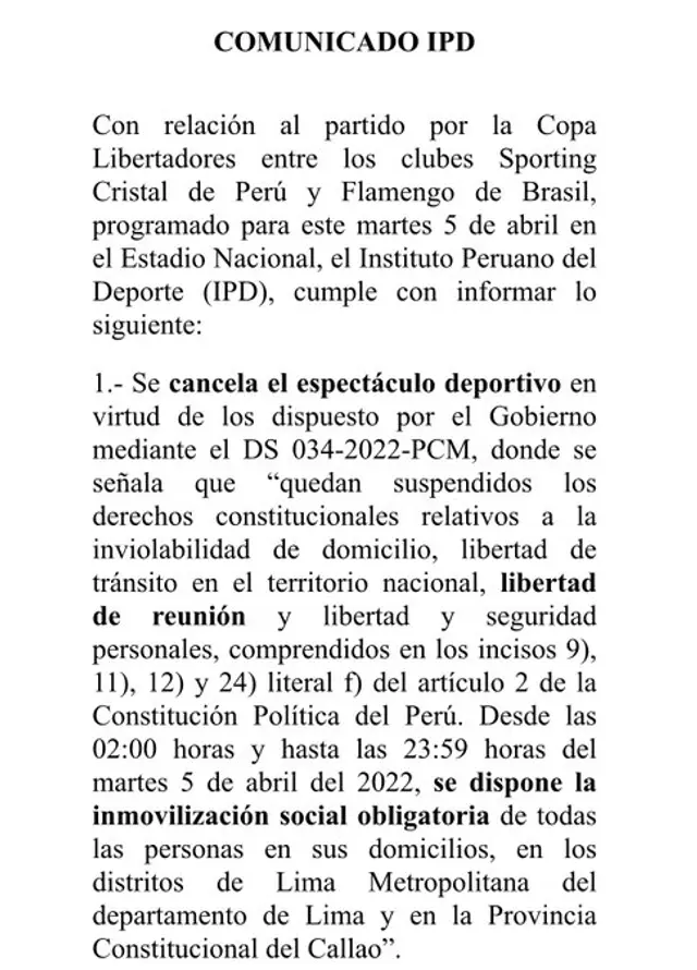 Comunicado de IPD <br><br>   