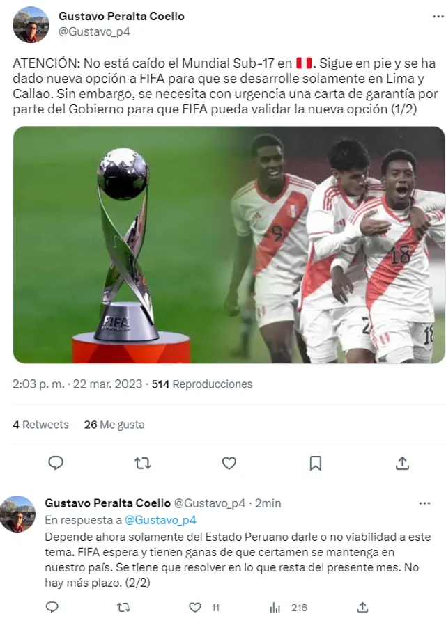 Mundial Sub 17 aún puede jugarse en Perú.