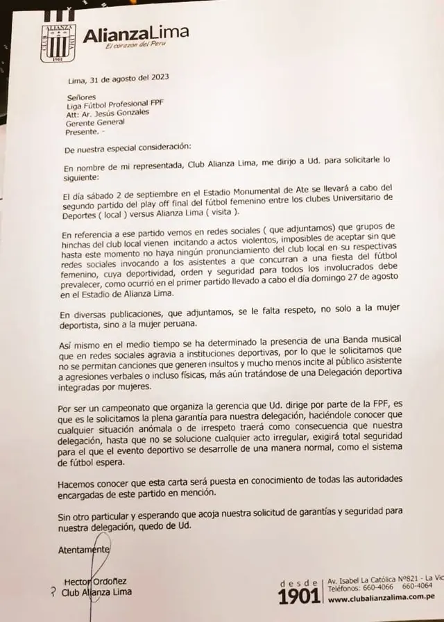Reclamo de Alianza Lima