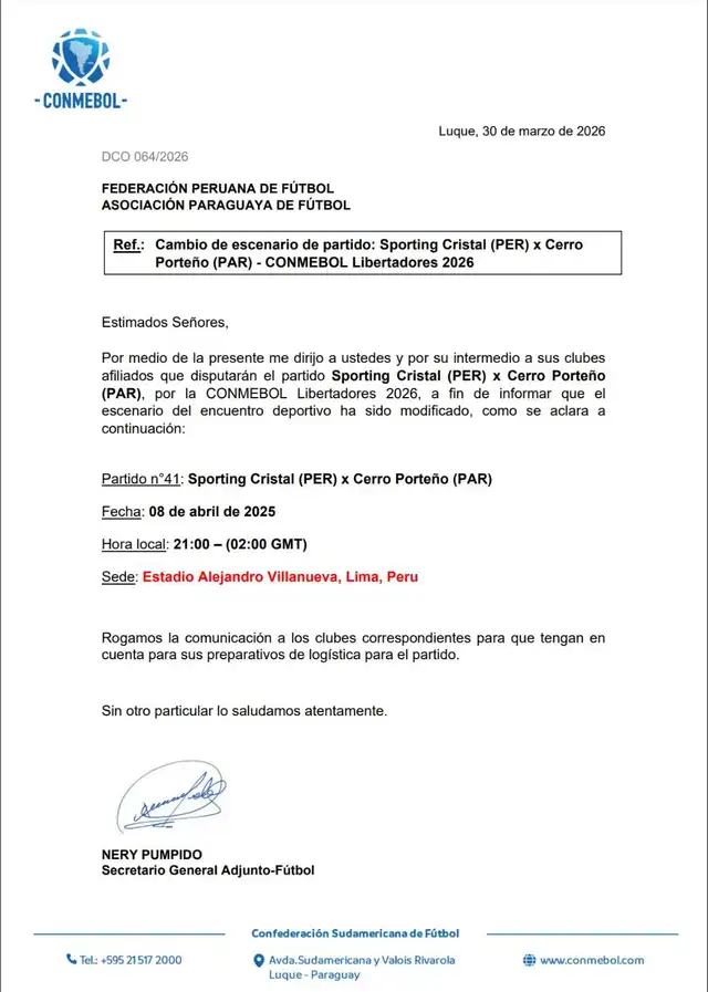 Conmebol definió el estadio donde jugará Sporting Cristal Conmebol definió el estadio donde jugará Sporting Cristal
