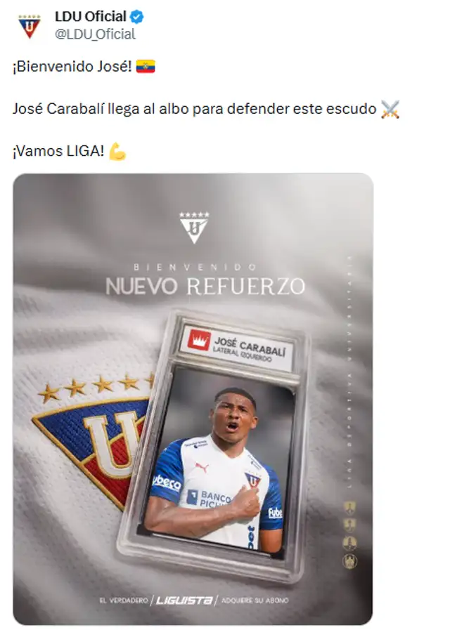 José Carabalí es el nuevo fichaje de LDU