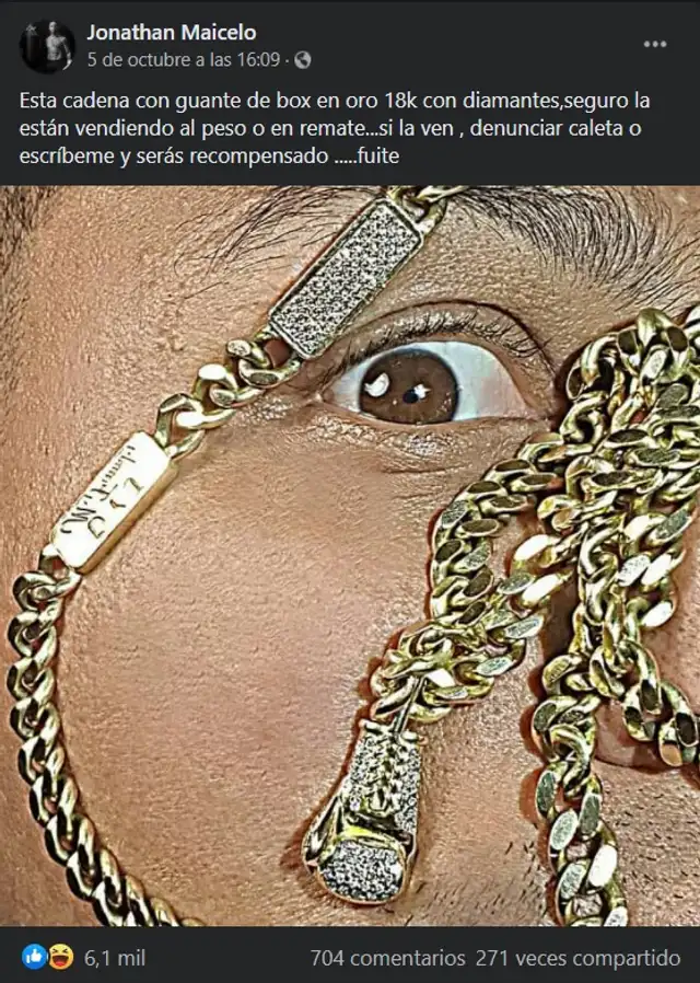 Jonathan Maicelo ofrece recompensa por cadena 18k