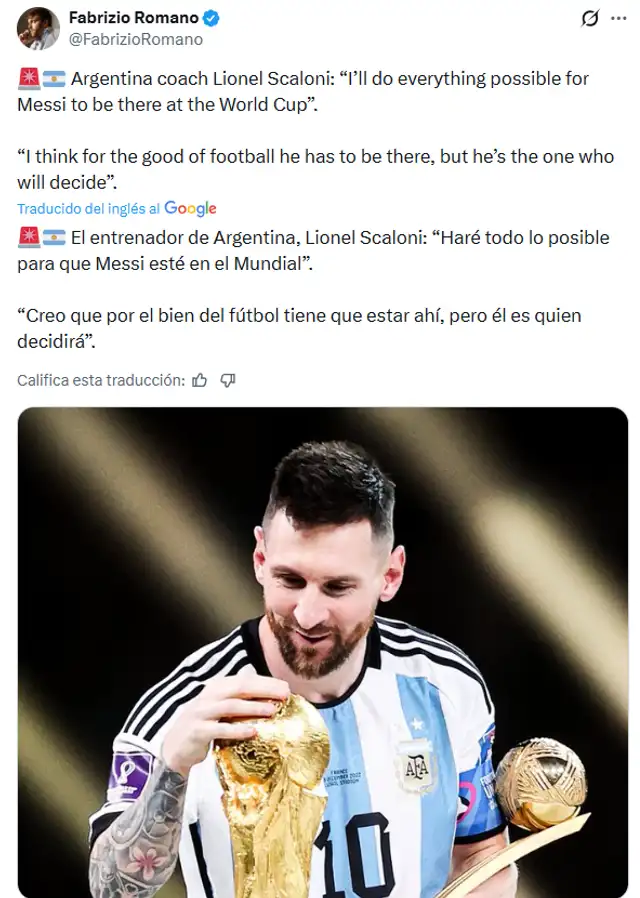 Messi podría no jugar el Mundial 2026.Foto: X Messi podría no jugar el Mundial 2026.Foto: X