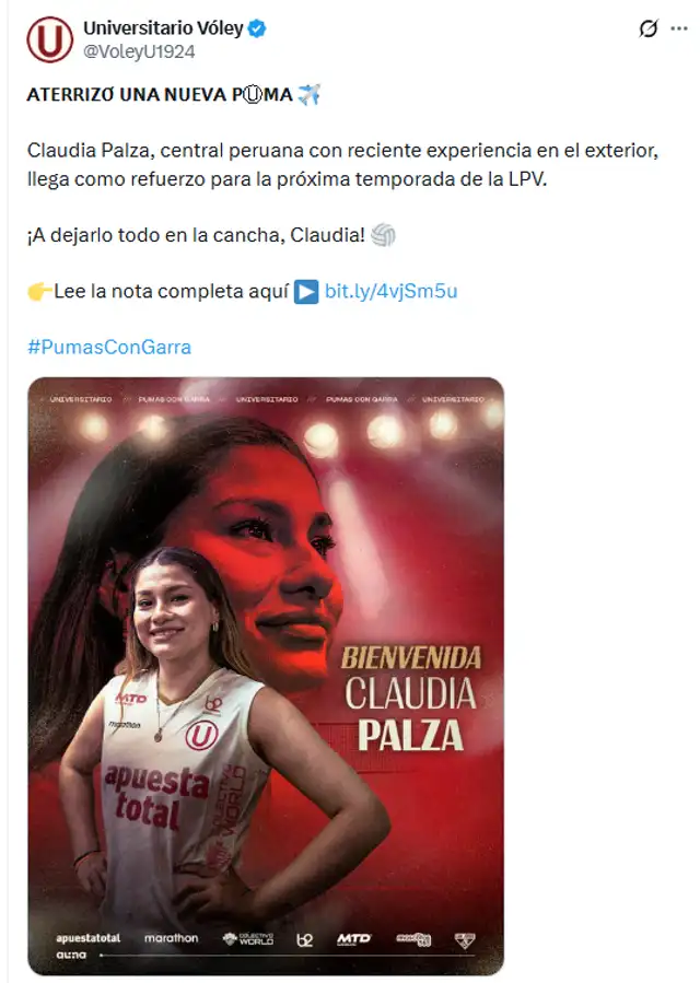 Claudia Palza fue anunciada por Universitario
