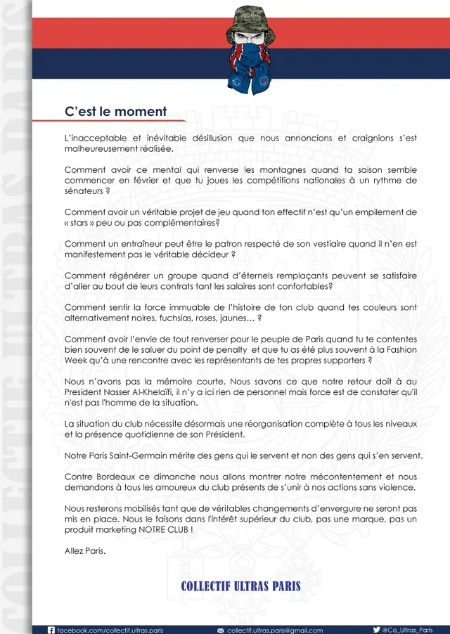 PSG y el mensaje por parte de los ultra