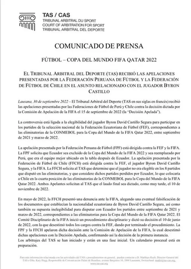 Perú al TAS