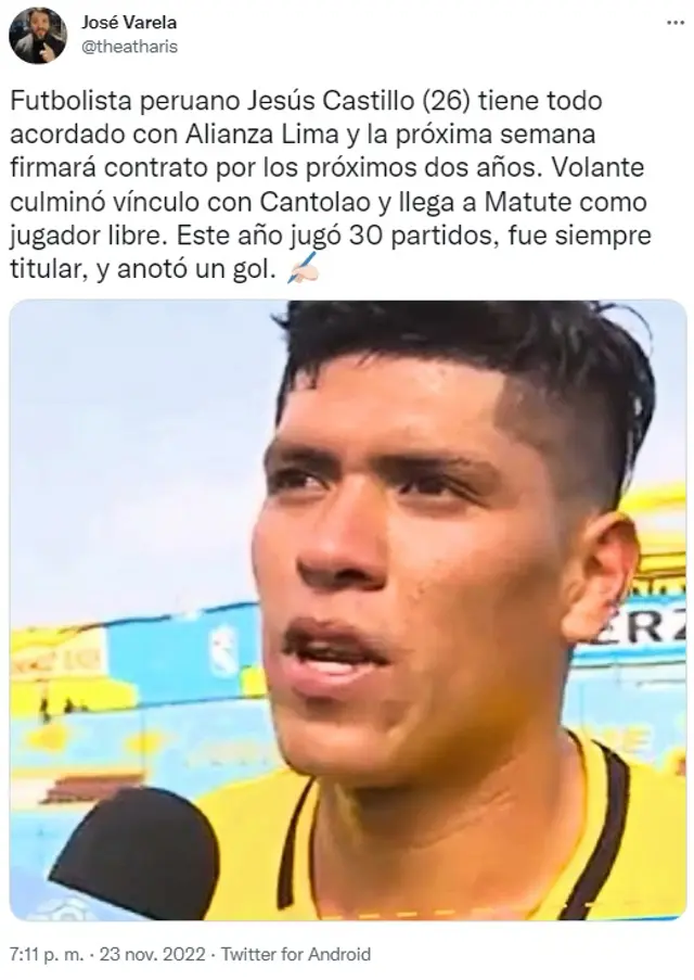 Jesús Castillo jugará en Alianza Lima.