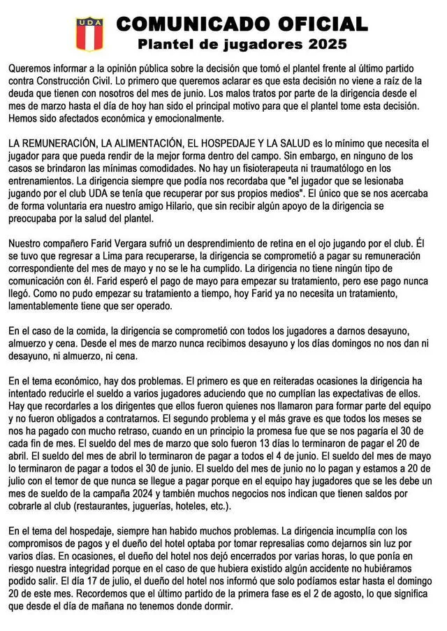 Comunicado jugadores   