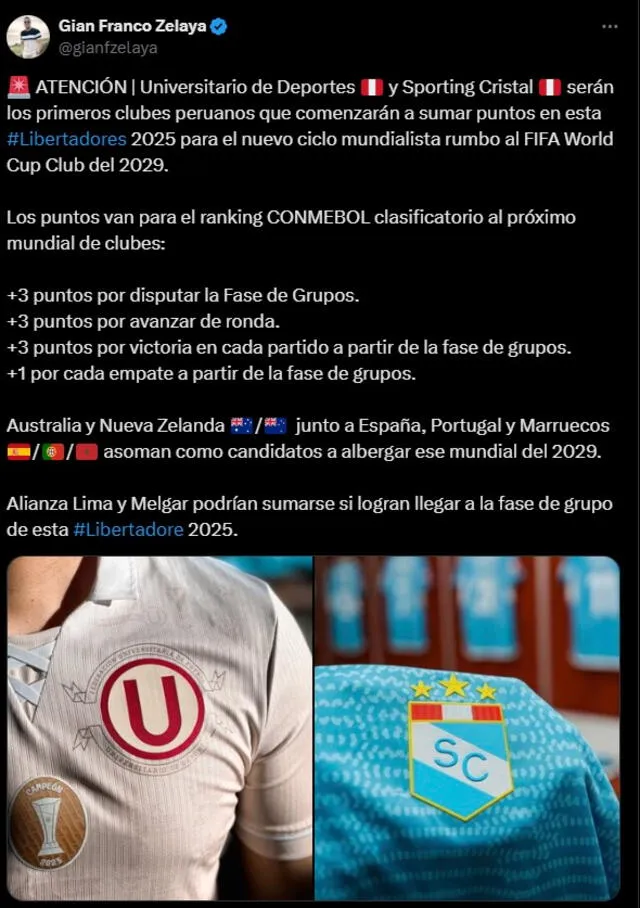  Universitario y Sporting Cristal sumaron tres puntos para el Mundial de Clubes.   