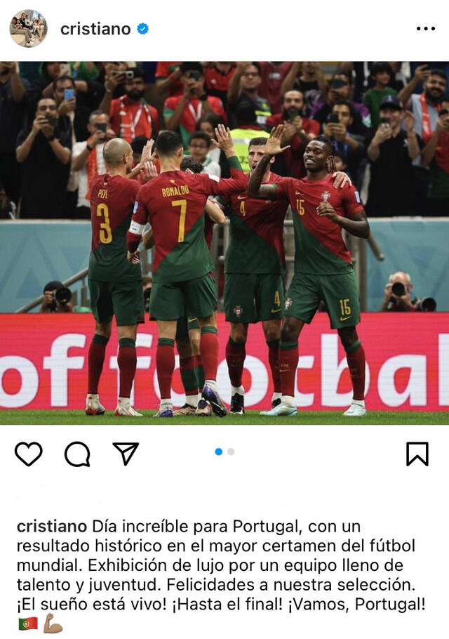  El post de Cristiano Ronaldo tras la victoria de Portugal ante Suiza.   