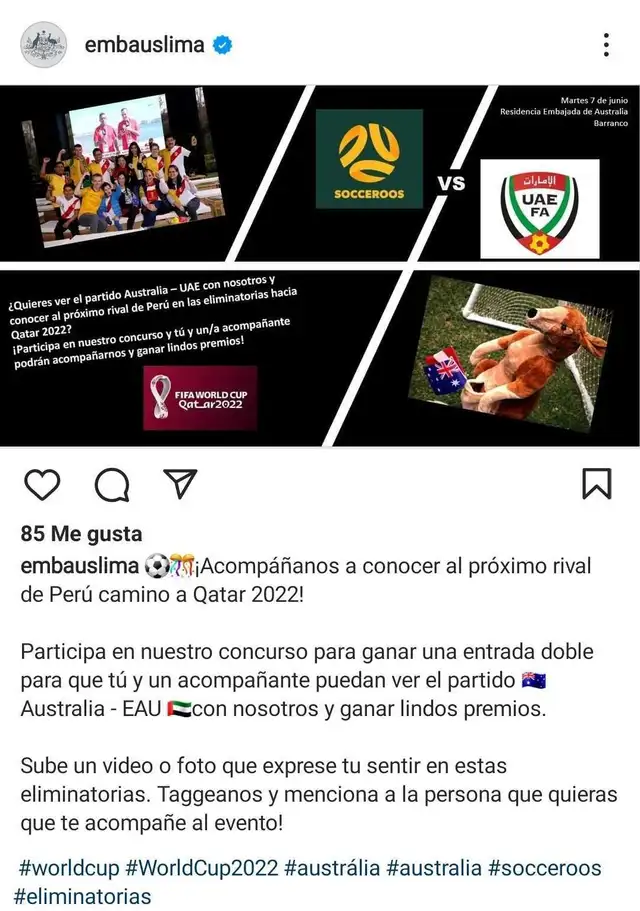 Embajada de Australia invitó a hinchas socceros a ver duelo con Emiratos Árabes.