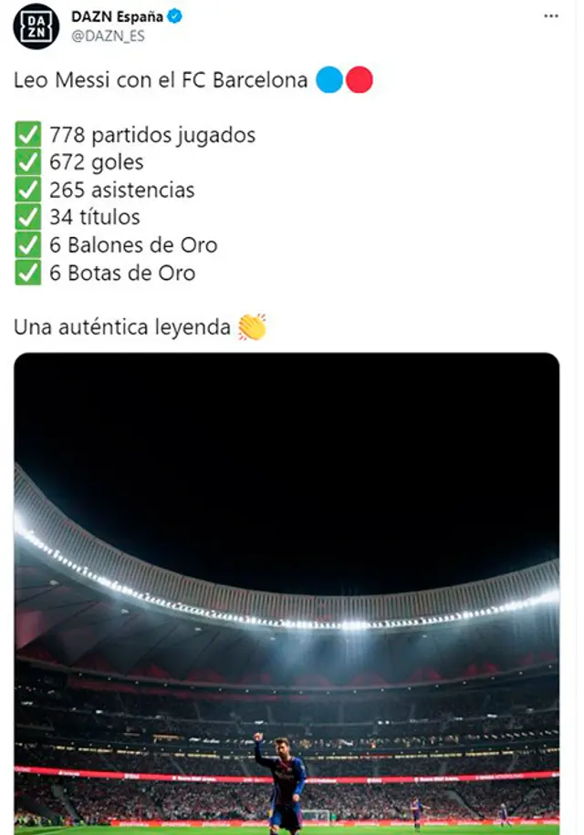 Número de Messi en Barcelona. Foto: Twitter DAZN España.   