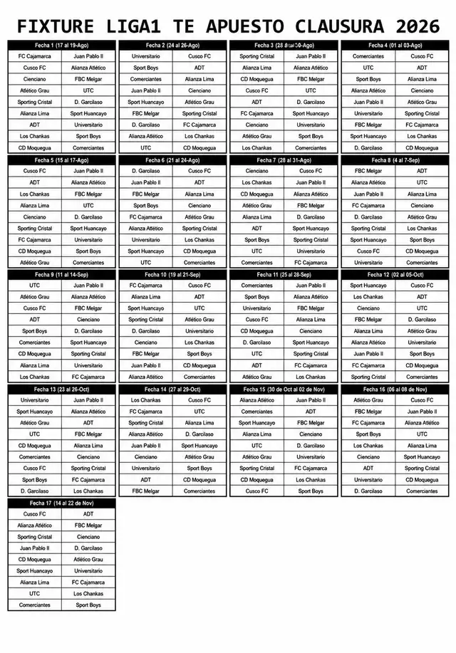 Fixture del Torneo Clausura. Fixture del Torneo Clausura.