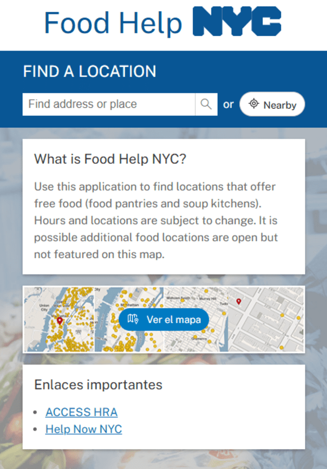 Despensas gratis de alimentos en Nueva York
