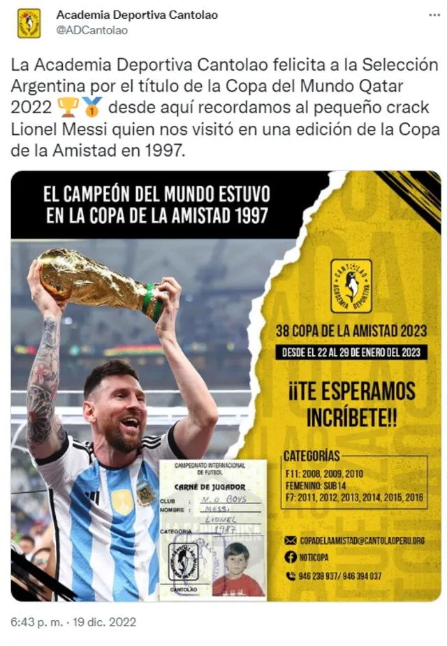 Cantolao recordó a Lionel Messi. Cantolao recordó a Lionel Messi.