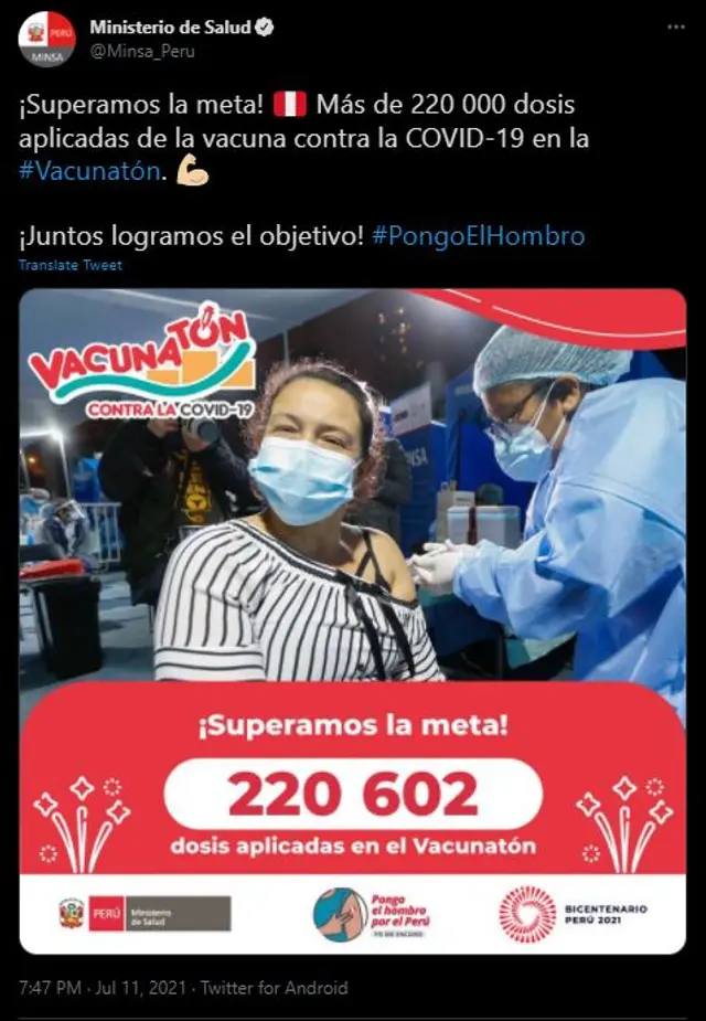 Minsa anuncia cifras oficiales del vacunatón