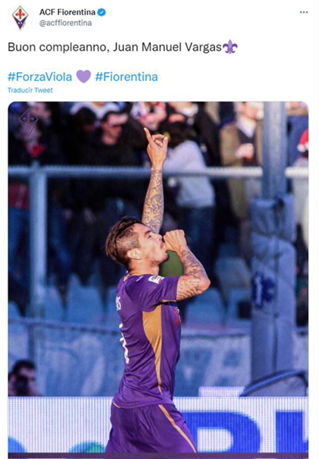 Mensaje de Fiorentina por cumpleaños de Juan Vargas.   