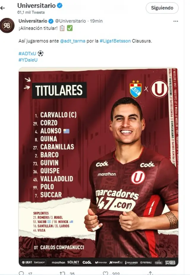 Universitario de Deportes. 