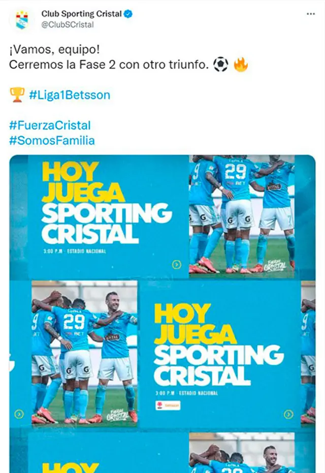 Mensaje de Sporting Cristal de cara al duelo ante Sport Boys.   