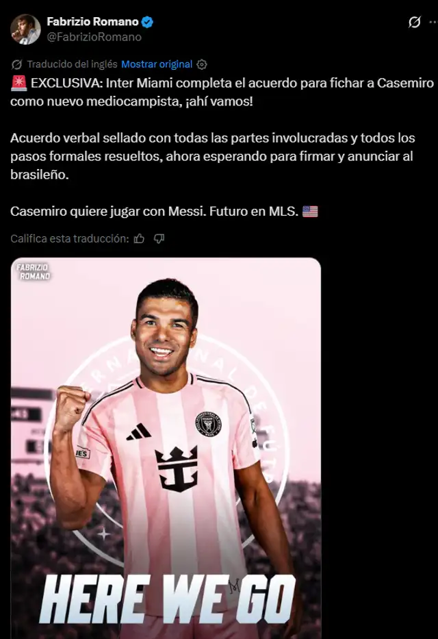 Casemiro acordó verbalmente con Inter Miami
