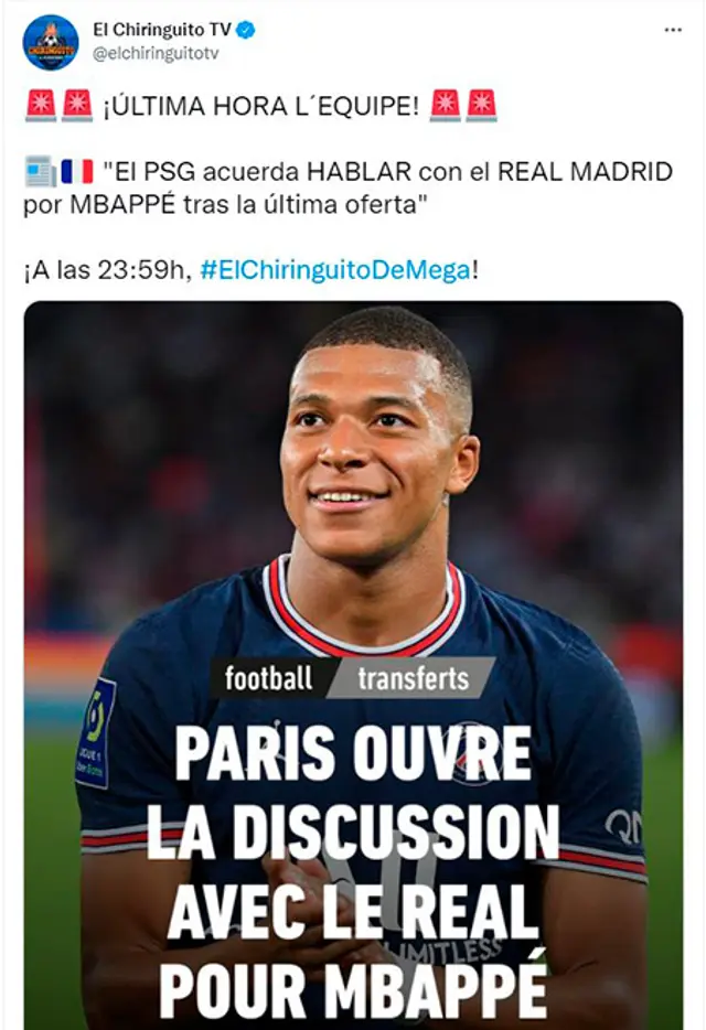 Portada de L'Equipe sobre negociaciones entre PSG y Real Madrid.   