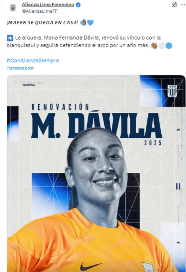 María Fernanda Dávila renovó con Alianza Lima. María Fernanda Dávila renovó con Alianza Lima.