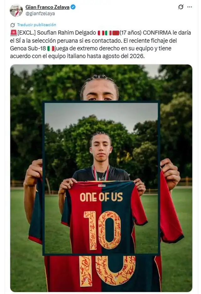 Soufian Rahim Delgado, futbolista de Genoa Sub-18, reveló que aceptará un llamado a la selección peruana. Soufian Rahim Delgado, futbolista de Genoa Sub-18, reveló que aceptará un llamado a la selección peruana.