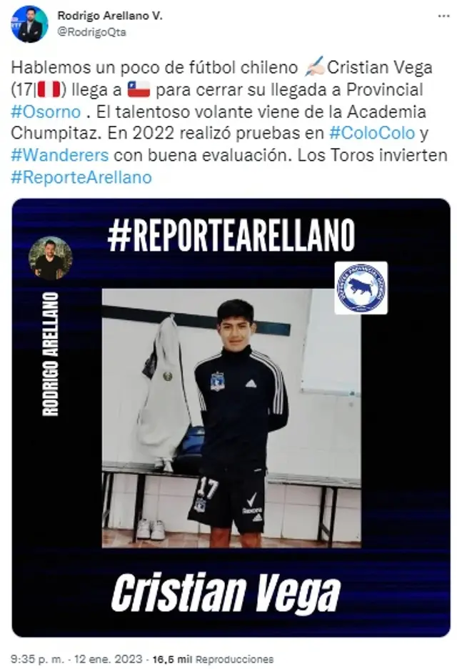 Cristian Vega jugará en Club Deportivo Osorno. Cristian Vega jugará en Club Deportivo Osorno.