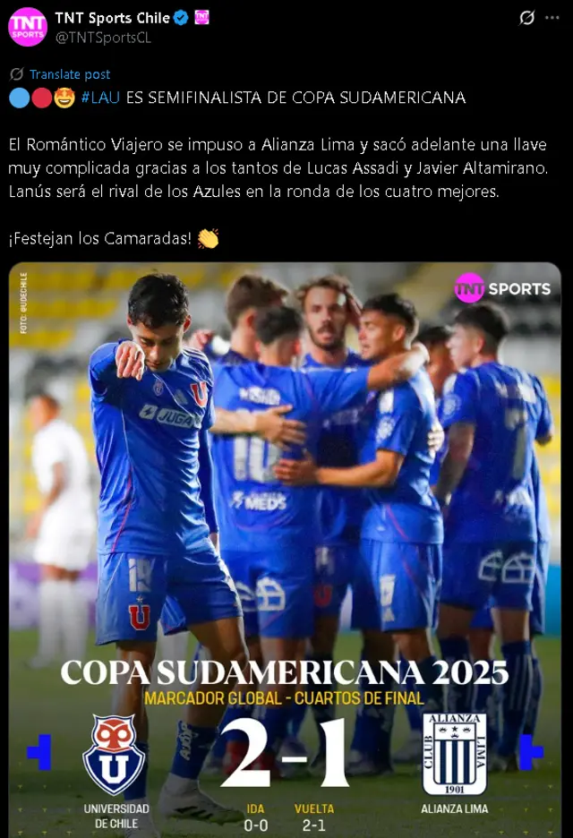 TNT Sports reaccionó así a la victoria de U de Chile  