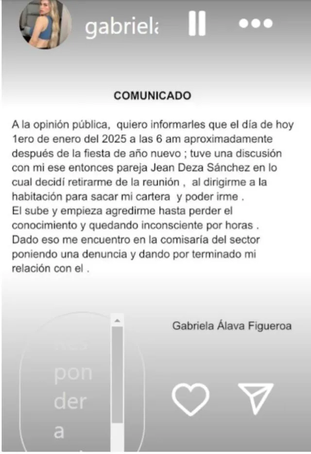 Comunicado de Gabriela Alava