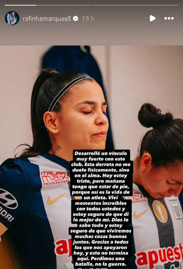 La publicación de Rafaela Marques tras perder ante Universitario La publicación de Rafaela Marques tras perder ante Universitario