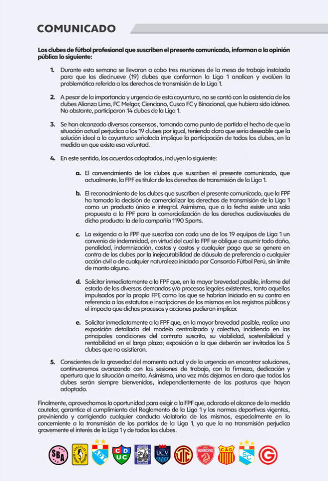 Sport Boys se unió a clubes a favor de FPF.