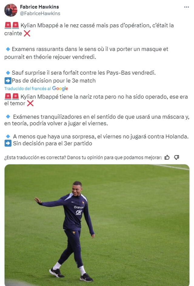 Periodista francés reveló el estado de Kylian Mbappé tras exámenes médicos.   