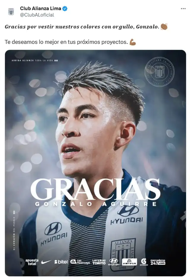 Alianza Lima anunció salida de Gonzalo Aguirre.   