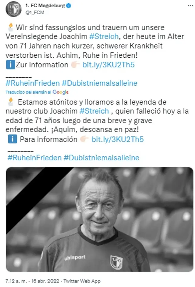 Joachim Streich falleció este 16 de abril.
