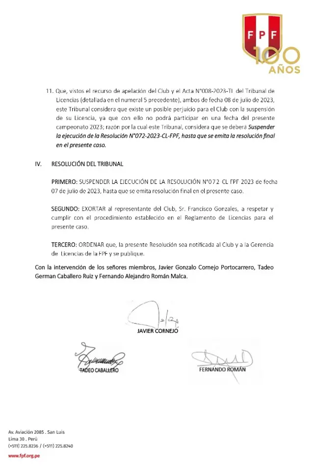 Resolución N°017-TL-FPF-2023