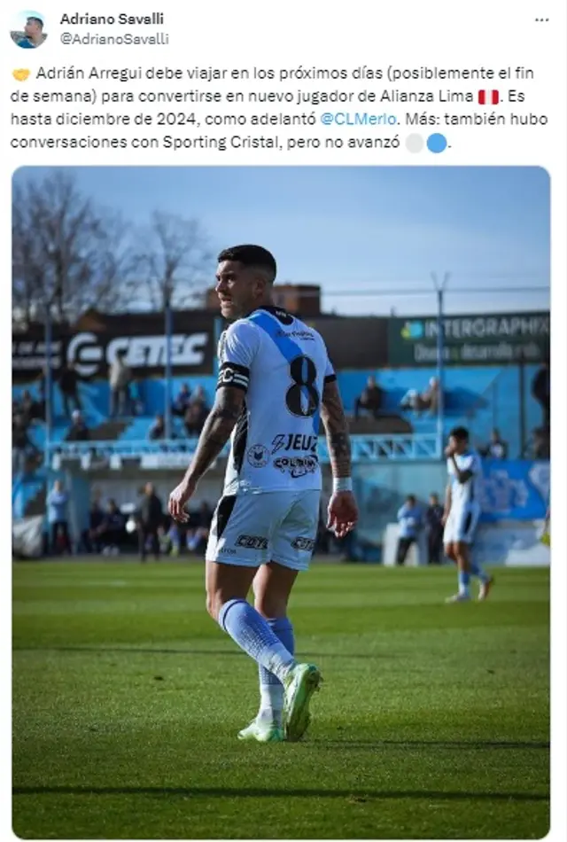 Sporting Cristal intentó fichar a Adrián Arregui