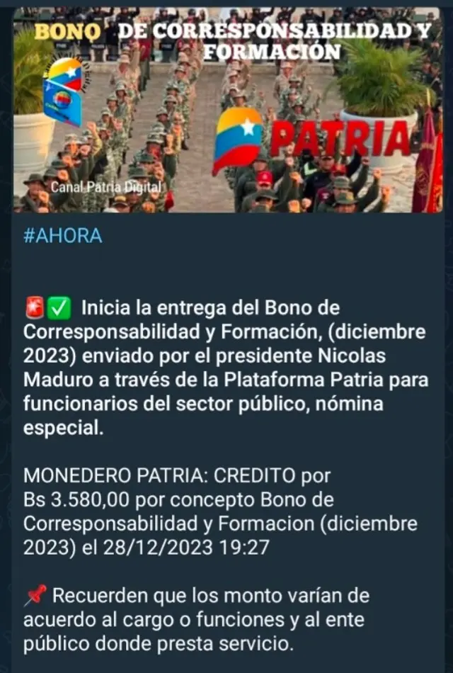 Revisa AQUÍ las últimas noticias del NUEVO PAGO del Bono de Corresponsabilidad y Formación. Foto: Telegram.   
