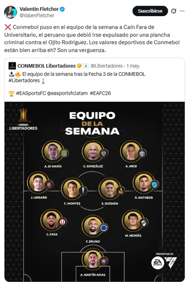 Caín Fara está en el equipo de la semana