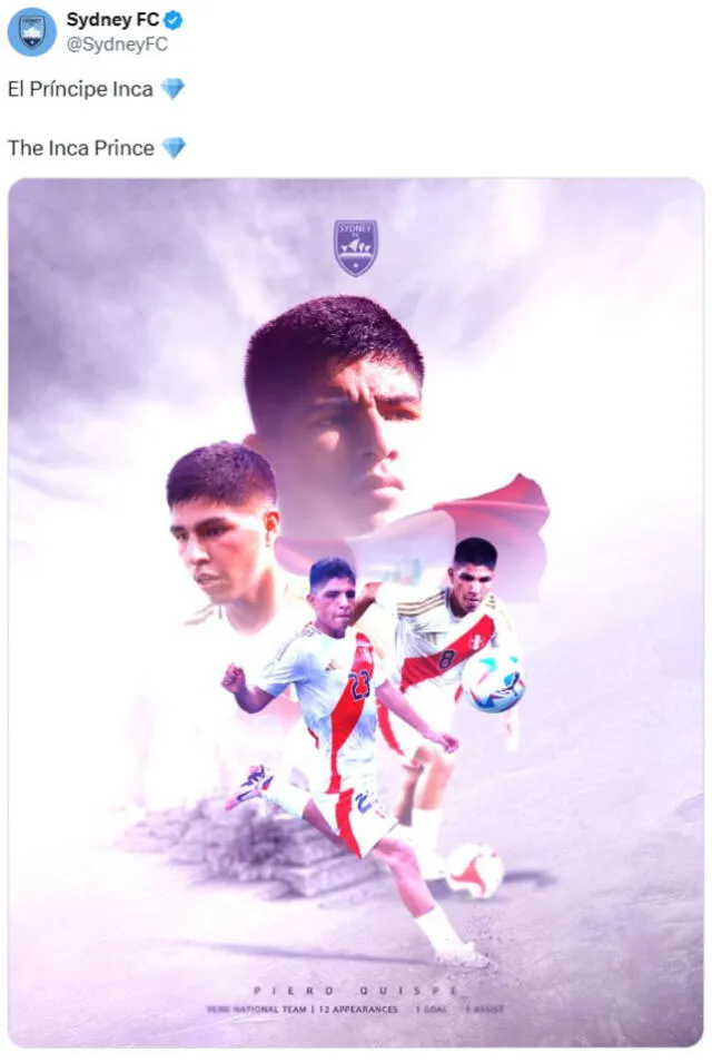 La publicación de Sydney FC sobre Piero Quispe tras fichaje   