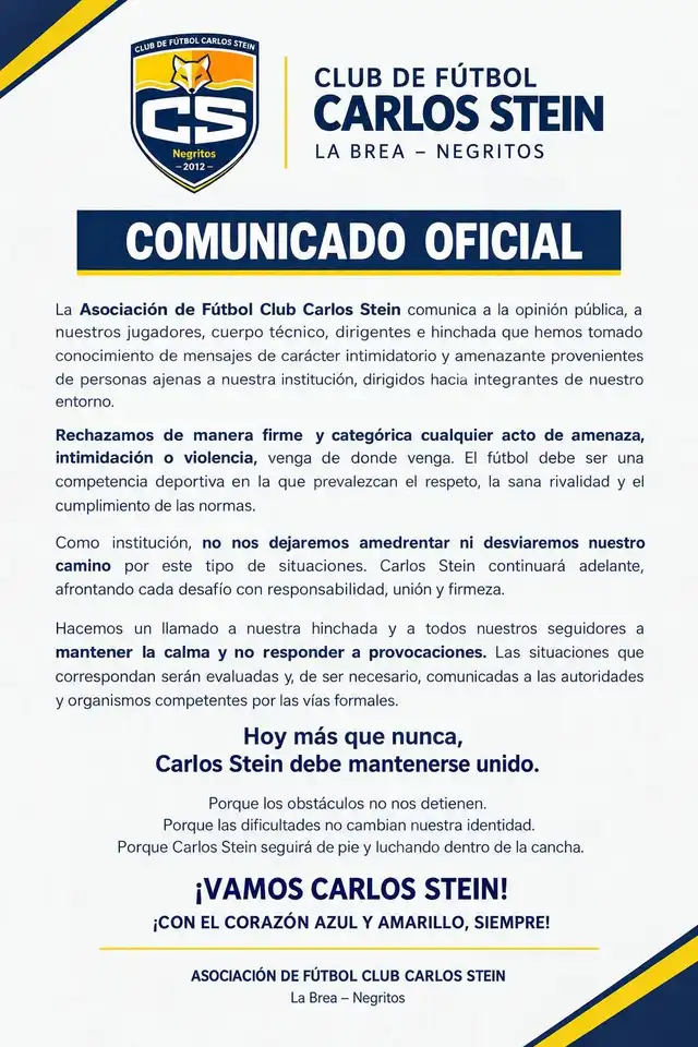 Carlos Stein denunció amenazas de muerte previo a su partido en Liga 3 Carlos Stein denunció amenazas de muerte previo a su partido en Liga 3