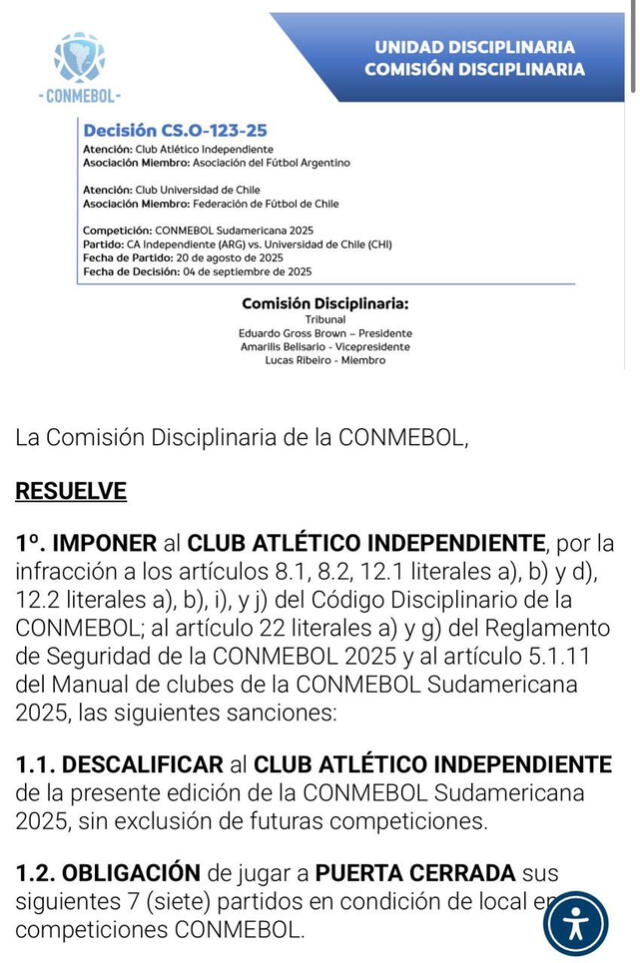 Conmebol, Independiente vs U de Chile