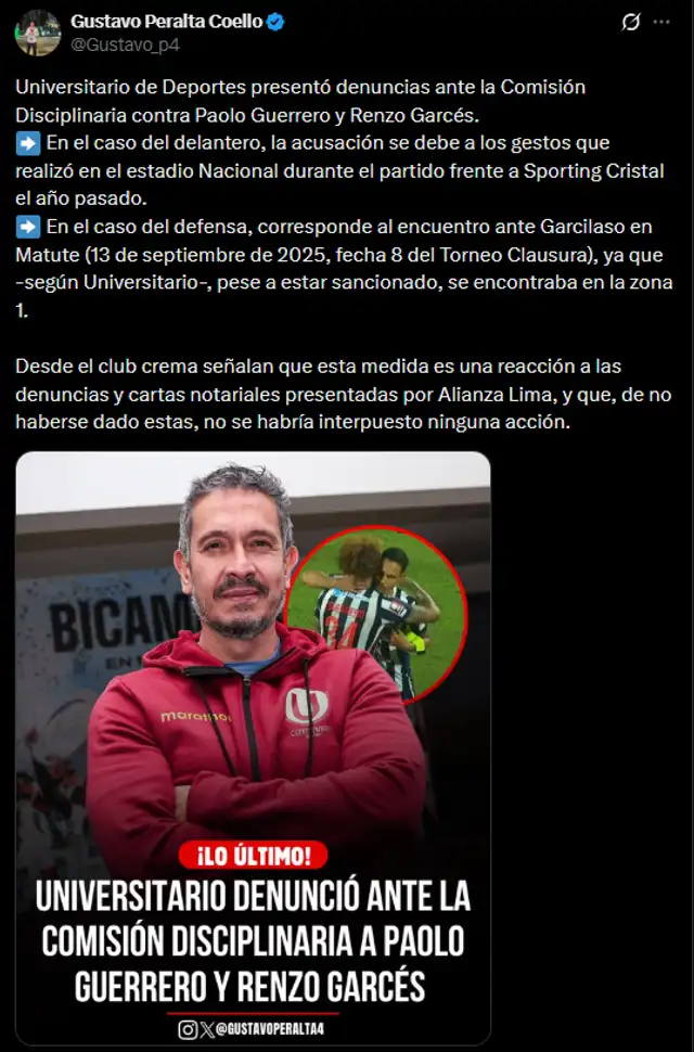 Se conoció detalles de la denuncia de Universitario. Foto: X