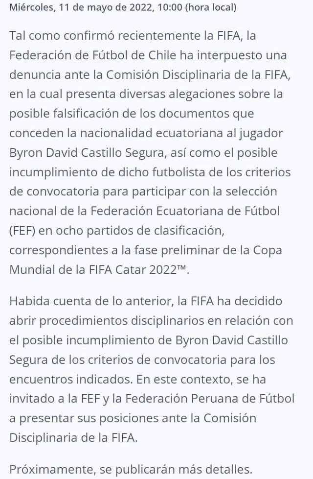 Comunicado sobre el caso Byron Castillo Comunicado sobre el caso Byron Castillo